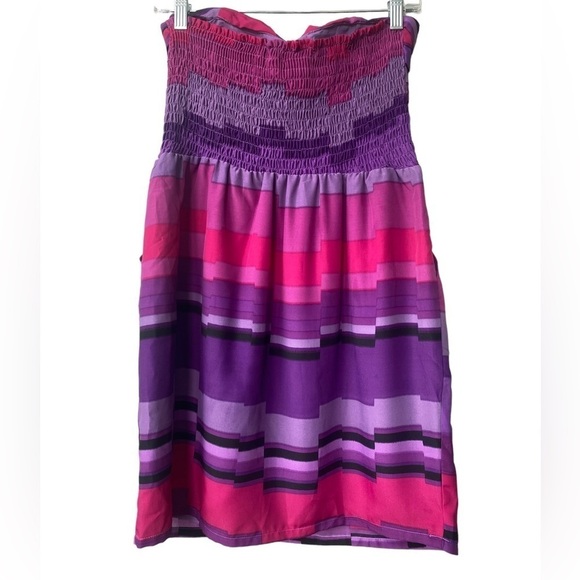 Fynn and Rose Strapless Summer Wedding Guest Cocktail Pink Purple Mini Dress - Picture 4 of 8
